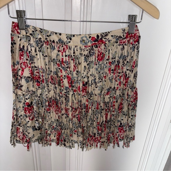 Zadig & Voltaire 100% Silk Fringe Mini Skirt  Size 34 X Small Floral - Picture 1 of 12